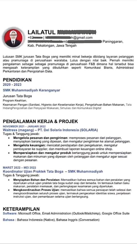 1. Contoh CV Formal dalam Bahasa Indonesia