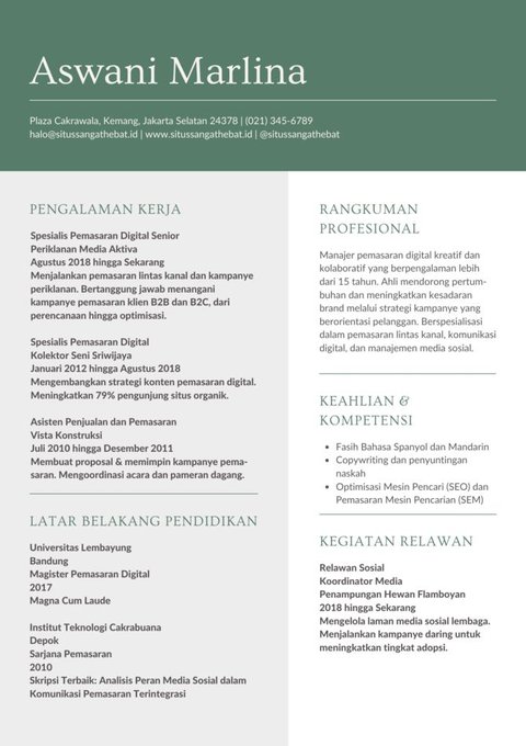 21 Contoh CV Formal, Modern, & Kreatif dalam Bahasa Indonesia serta Inggris, Cocok untuk Pemula hingga Berpengalaman