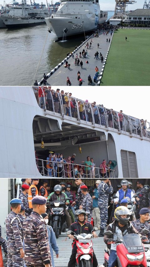 FOTO: Ratusan Pemudik Kembali ke Jakarta Naik Kapal Perang TNI AL