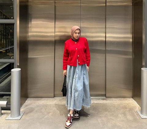 Combine a Red Blazer and Jeans Skirt, Instant Stunning Look