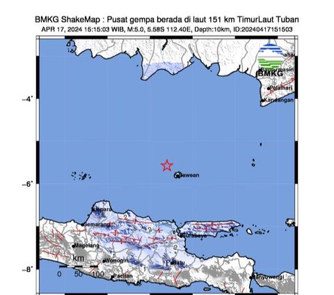 Tuban Diguncang Gempa Magnitudo 5, Getaran Terasa di Bawean