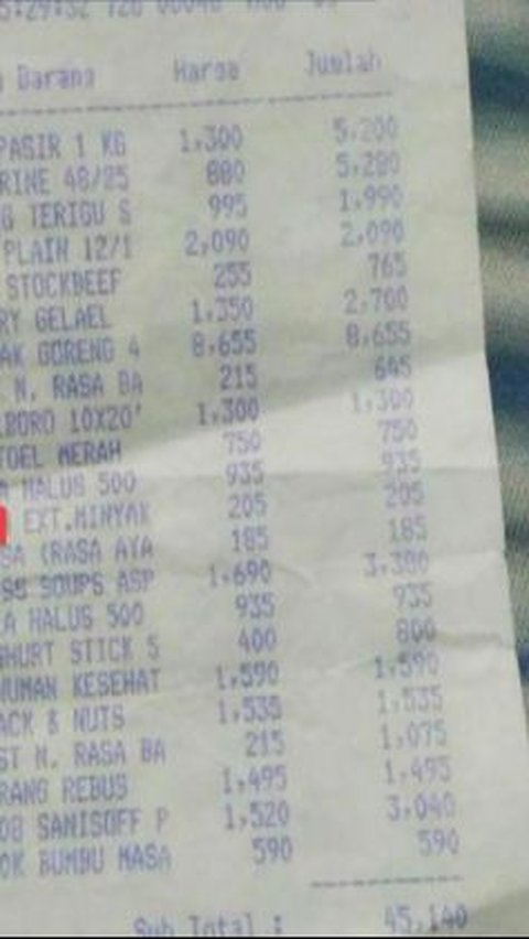 Struk Belanja Tahun 1992 ini Bikin Kaget, Belanja Seabrek-abrek Cuma Rp45 Ribu<br>