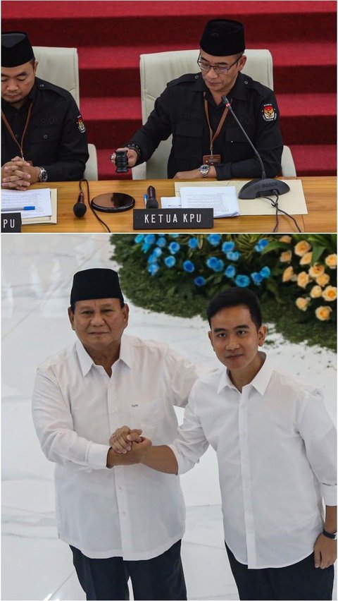 FOTO: Detik-Detik KPU RI Pukul Palu Sahkan Prabowo-Gibran Presiden dan Wakil Presiden Terpilih 2024<br>