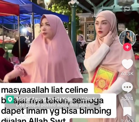 Potret Celine Evangelista Bawa Alquran Masuk ke Dalam Masjid, Didoakan Istiqomah