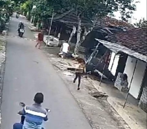 Riding a Motorcycle Together, a Young Child Fails to Control the Vehicle and Crashes into a Tree, the Ending is Hilarious