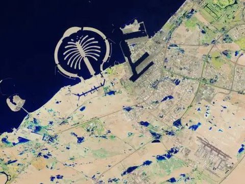 NASA Rilis FOTO Satelit Dubai dan Abu Dhabi Sebelum dan Sesudah Banjir Besar