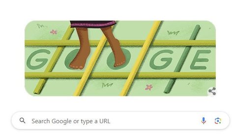Pada hari ini di mesin pencari Google terdapat sebuah ilustrasi sebuah kaki manusia dengan beberapa batang bambu di sela-selanya.<br>