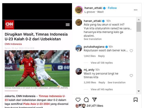 Ask Social Media Account of the Referee in the Match between Indonesian National Team and Uzbekistan in the U-23 Asian Cup, Ustaz Hanan: 