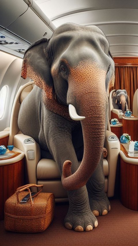 ilustrasi gajah naik pesawat