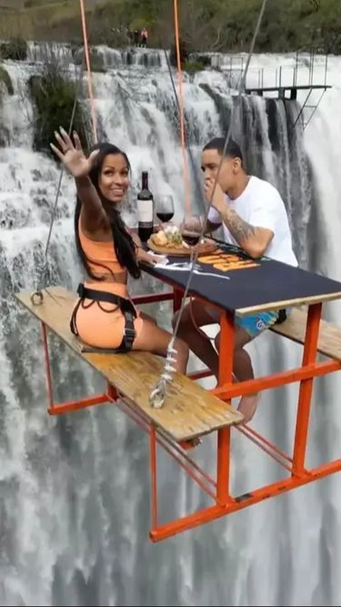 Eating While Hanging Above the Waterfall