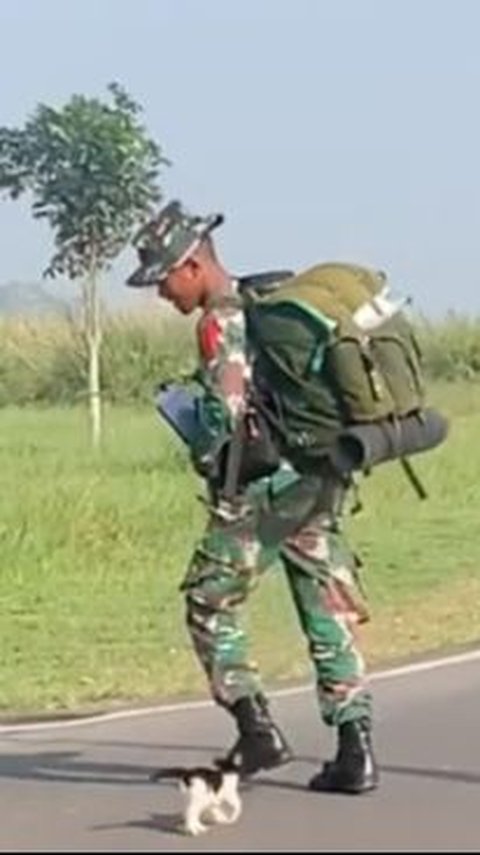 Momen Anggota TNI Bersenjata Lengkap Diikuti Sosok Berbulu, Pemotor yang Lihat Sampai Tersenyum Lebar<br>