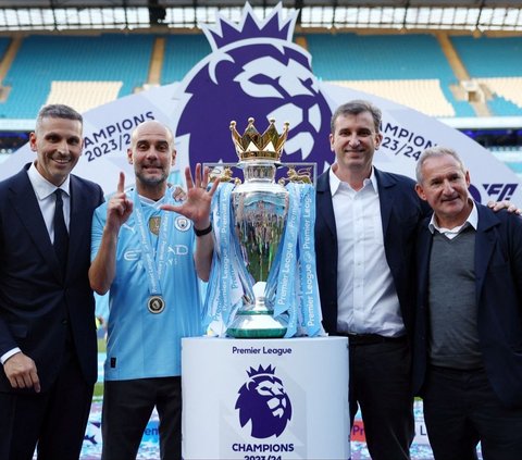 FOTO: Euforia Manchester City Cetak Sejarah dan Rekor Baru Juara 4 Kali Beruntun Usai Angkat Trofi Liga Inggris 2023/2024