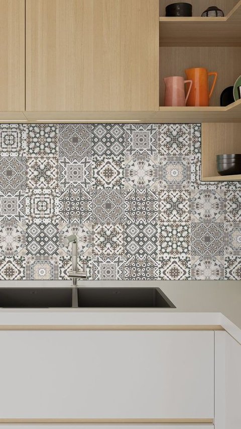 Wallpaper Dinding Dapur Minimalis Bercorak Ramai