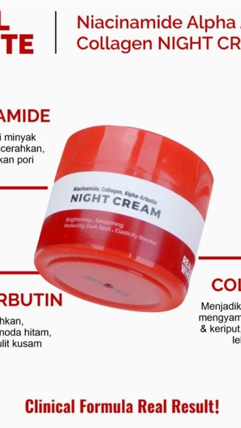 9. Real White Niacinamide Alpha Arbutin Collagen Night Cream<br>