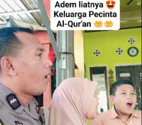 Merdunya Suara Bintara Polisi Tilawah Bareng Dua Anaknya, Bikin Netizen Kagum dan Salut