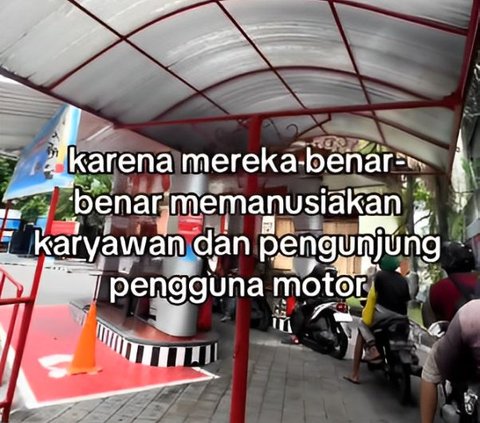 Wow! SPBU di Bali memiliki atap yang membuat para pemotor tidak kepanasan saat mengantri.