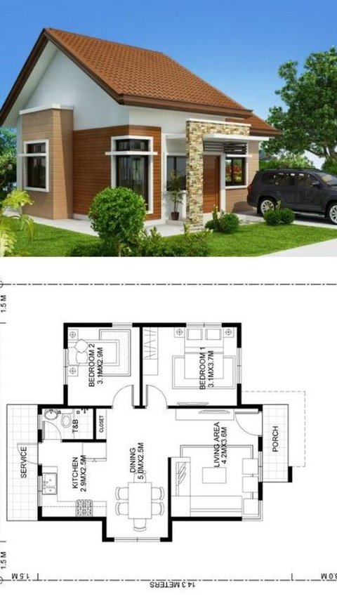 <b>Denah Rumah Minimalis 2 Kamar Tidur dengan 1 Carport</b><br>