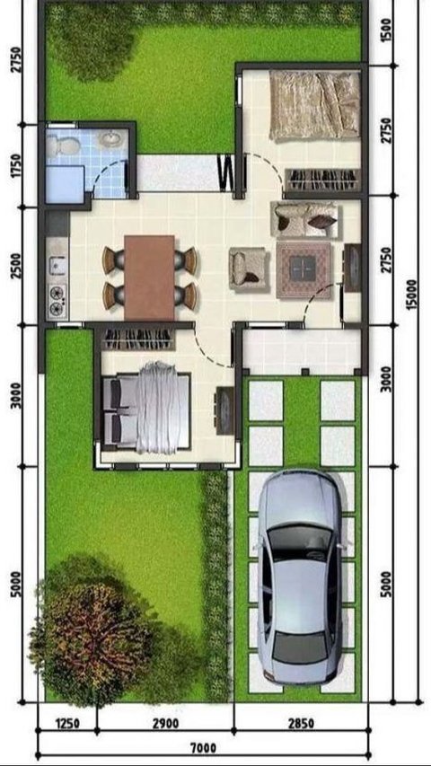 <b>Desain Rumah Minimalis 1 Lantai dengan Taman dan Carport</b><br>