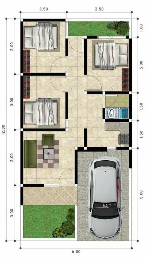 <b>Desain Rumah Minimalis 1 Lantai dengan Taman Depan dan Belakang</b><br>