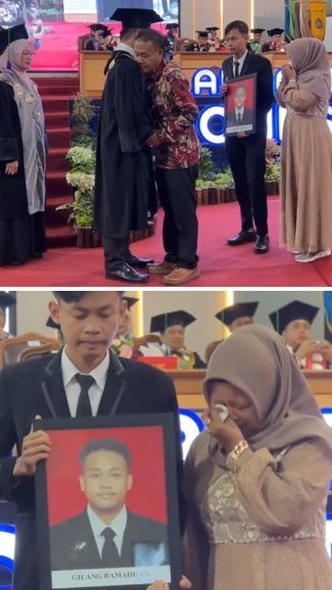 Momen Haru Orang Tua Gantikan Putra Tunggalnya Wisuda di UMP, Sang Anak Berpulang karena Sakit<br>