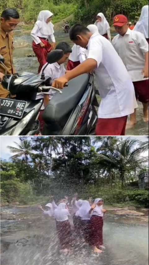 <b>Viral Momen Siswa SD Rayakan Kelulusan dengan Main Air Bersama di Sungai, Sederhana Tapi Penuh Kebahagiaan</b><br>