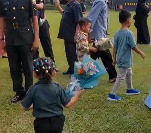 Touching Moment, Picture of Children Welcoming Their Father, a Soldier, After a Long Duty