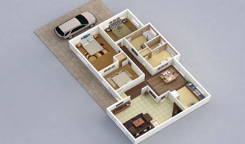 <b>Desain Rumah 7x9 dengan 3 Kamar, Ruang Tamu Lebar </b><br>