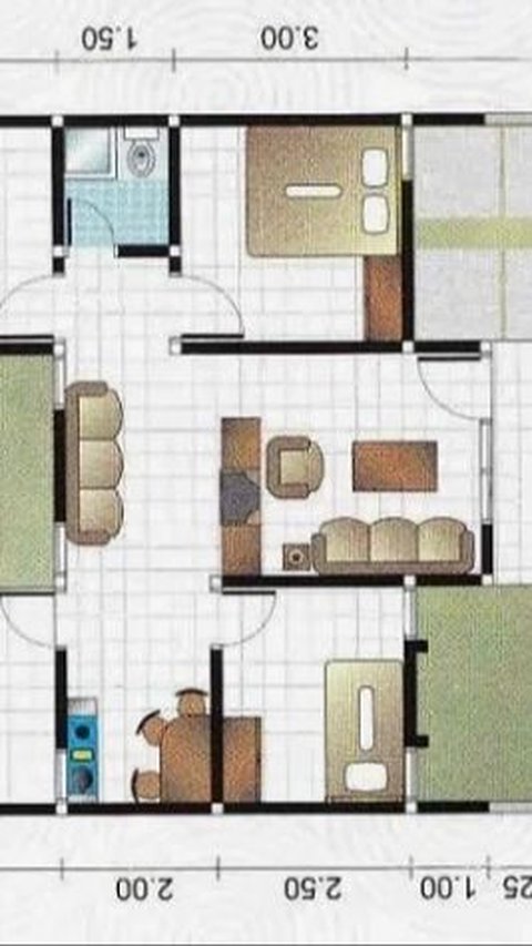 Desain Rumah 8x10 1 Lantai dengan 3 Kamar