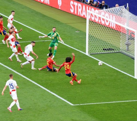 Dengan hasil ini, Spanyol kini menempati peringkat pertama klasemen sementara grup B Euro 2024, sementara Kroasia berada di dasar klasemen. Foto: REUTERS / Fabian Bimmer<br>