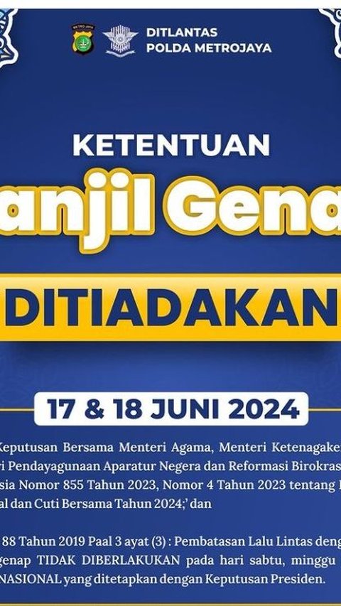 Besok, Polda Metro Jaya Tidak Berlakukan Ganjil Genap