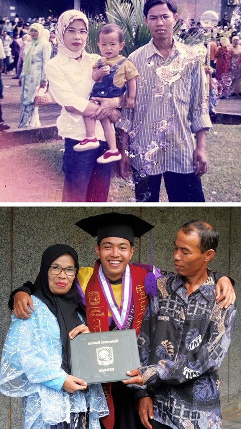 Kenang Foto Lawas 20 Tahun Silam, Dulu Diajak Orang Tua Kini Berhasil Jadi Wisudawan di Kampus Negeri dengan Predikat Cumlaude<br>