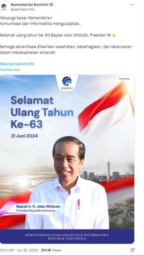 Viral Birthday Greetings to Jokowi from Kominfo Mistaken for Condolences