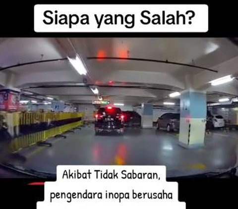 Begini Jadinya kalau Gak Sabaran, Cari Parkir di Basement Berujung Serempetan