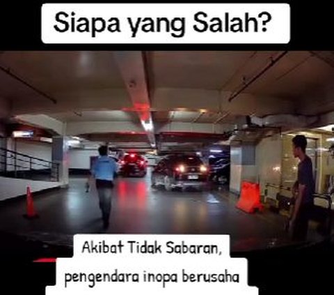 Begini Jadinya kalau Gak Sabaran, Cari Parkir di Basement Berujung Serempetan