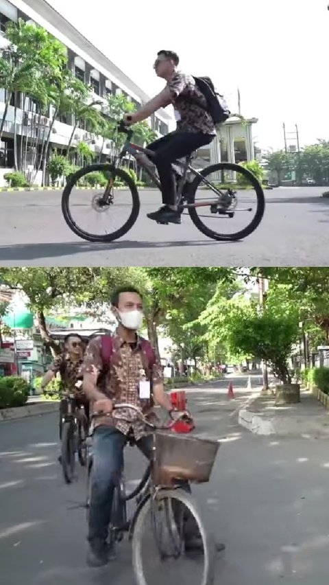 Dilarang Pakai Motor, Intip Momen Seru Para Pegawai PT KAI Surabaya Berangkat Kerja Naik Sepeda