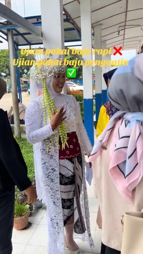 Momen Mahasiswi UT Ujian Pakai Baju Pengantin Ini Viral, Curi Perhatian