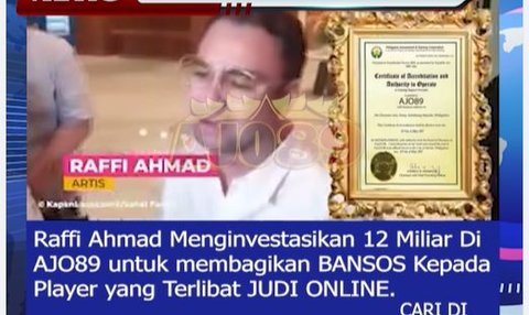 CEK FAKTA: Hoaks Raffi Ahmad Investasi Rp12 M untuk Situs Judi Online