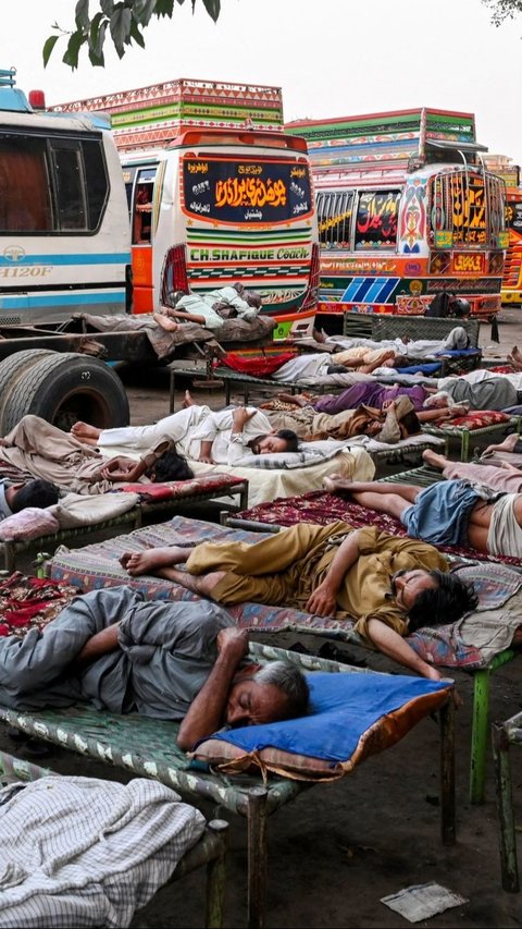 FOTO: Di Tengah Gelombang Suhu Panas Ekstrem, Sopir Bus di Pakistan Ini Justru Tidur Nyenyak di Luar Ruangan