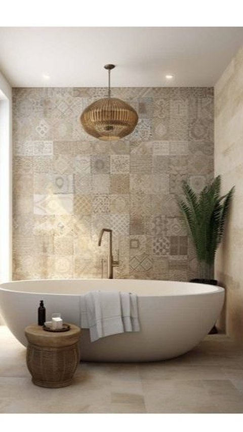 3. Mediterranean Bathroom Design with Ceramic Patterns on the Wall