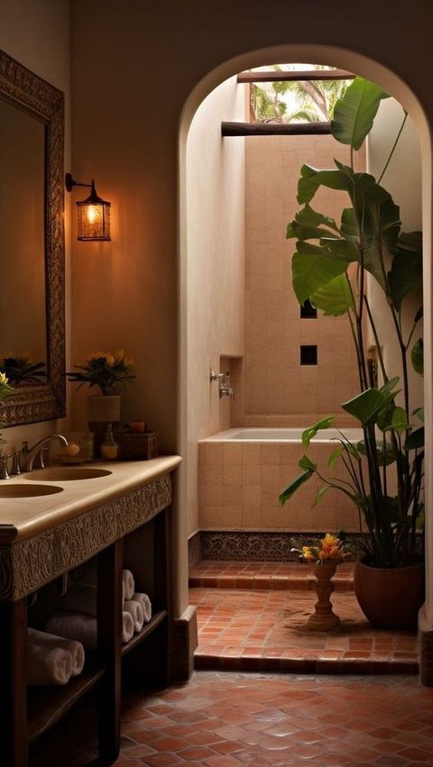 5. Mediterranean Bathroom Design with Semi Outdoor