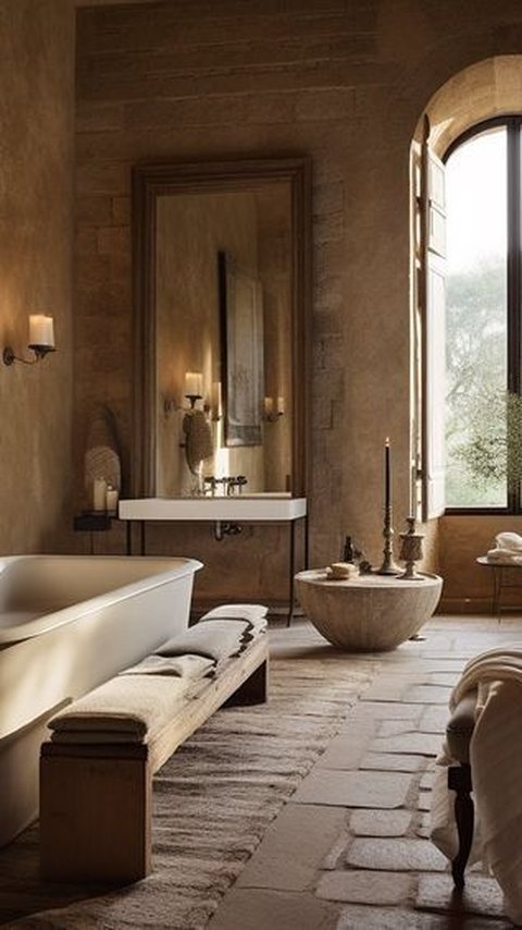6. Mediterranean Bathroom Design with High Windows