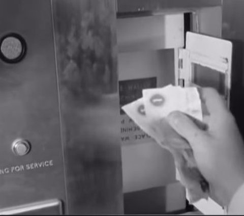 Appearance of ATMs in 1960, There Is a Person Behind the Machine Ready to Dispense Money