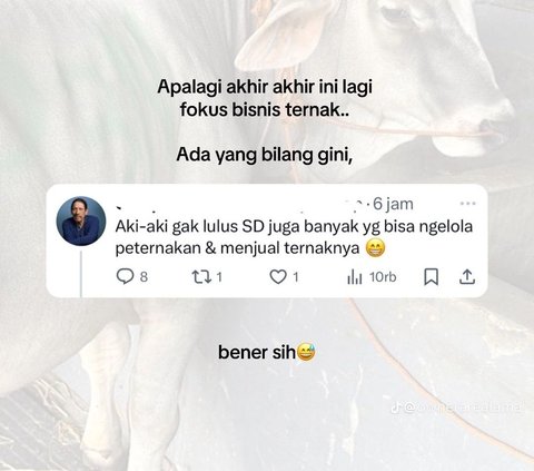 Kini tengah fokus bisnis ternak, wanita ini pun mengunggah cuitan warganet yang meremehkannya. <br>