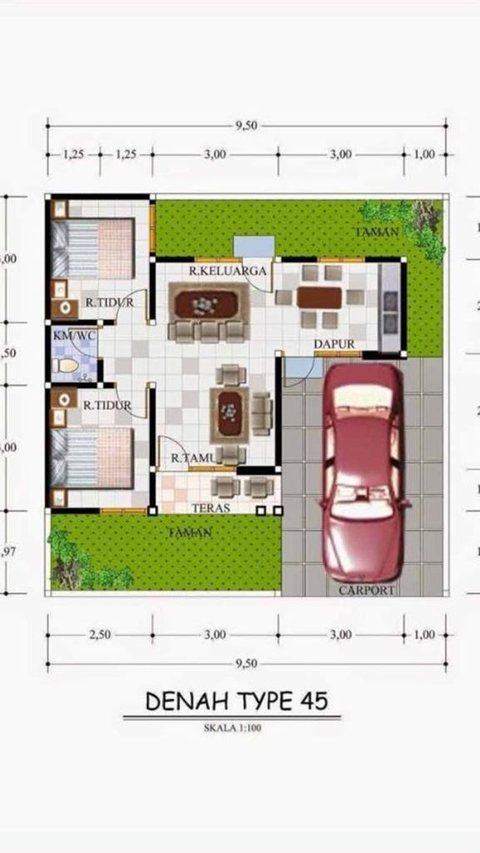 Desain Rumah Minimalis 3 Kamar Type 45