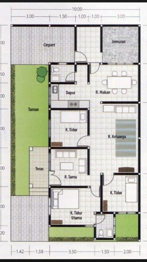 Desain Rumah Minimalis 3 Kamar Ukuran 7x10 Dilengkapi Spot Jemuran