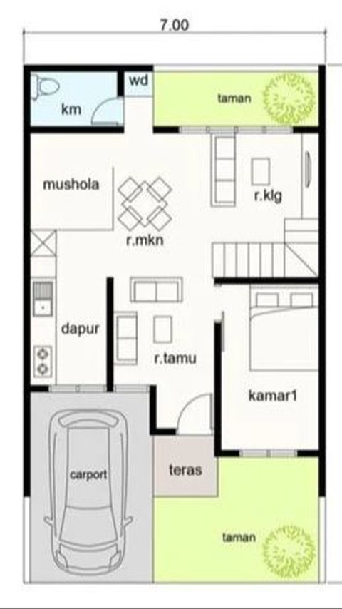 Desain Rumah dengan 3 Kamar Tidur 1 Mushola dan 1 Garasi