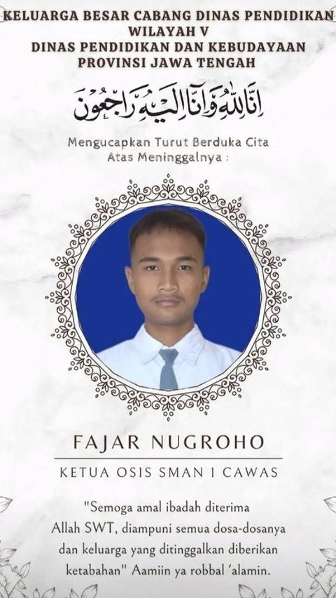 <b>Fakta Sosok Fajar Nugroho Ketua OSIS SMA N 1 Cawas yang Wafat Usai Diceburkan ke Kolam saat Ultah, Dikenal Baik dan Sopan</b>