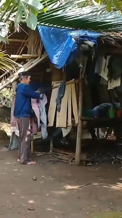 Tinggal di Gubuk Reyot Beratap Daun Selama 10 Tahun, Kakek Samudi di Lebak Hidup Sebatang Kara Setelah Istri Meninggal