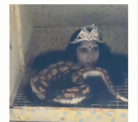 Instead of being scared, this young man laughed when he saw a woman with a snake body at an Indian night market