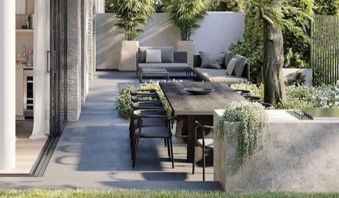 9. Rumah Tropis Modern dengan Outside Dining Table